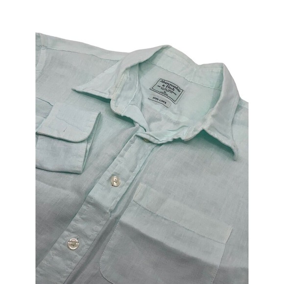 Abercrombie & Fitch Mens LS Button Down Linen Shirt Pale Green XL - Picture 1 of 7